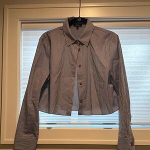 Theory Striped Cropped Button-Up Shirt